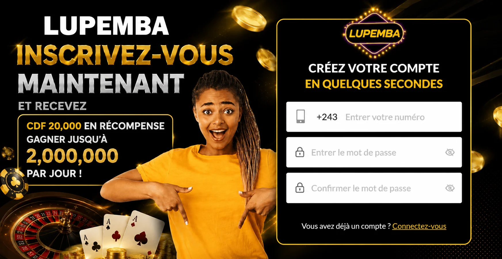 Création de compte sur Lupemba Casino